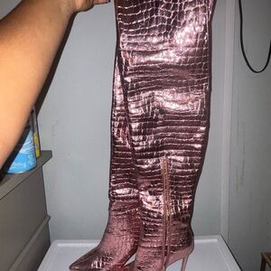 Pink Over-the-Knee Boots with Textured Finish